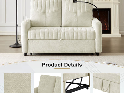 Modern Loveseat Pull Out Sofa Bed With Adjustable Backrest, Two Cup Holders, A Phone Holder, Three Charging Ports And Side Storage Pockets For Living Room