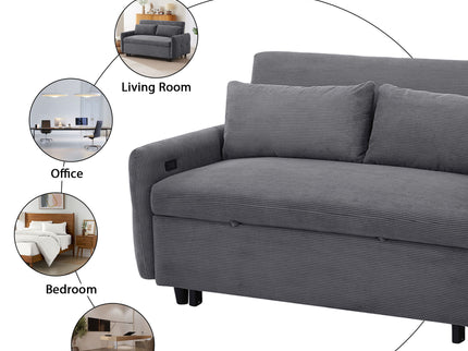 Pull-Out 2 Seat Modern Sleeper Sofa With 2 Throw Pillows And USB Ports