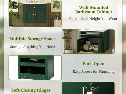 Wall Mounted Bathroom Vanity With Tip Out Drawer And Open Back Design