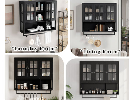3 Door Wall Cabinet With Glass Door And Towel Bar