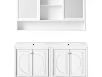 Double Sink Bathroom Vanity Set With Wall Mount Mirror Cabinet