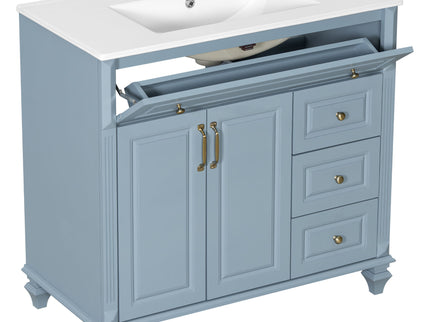 Modern Bathroom Vanity With Sink, 3 Drawers & 2 Doors