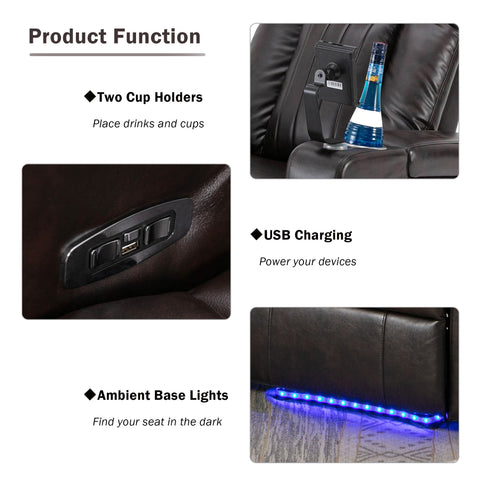 Power Recliner With Storage Arms, Cupholders, Swivel Tray Table And Cell Phone Stand - Brown