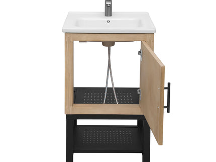 Modern Freestanding Bathroom Vanity With Ceramic Sink, Hot And Cold Faucet, 1 Door Cabinet & Open Shelf