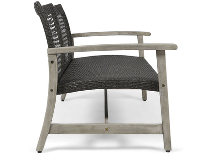 Hampton - Outdoor Wood And Wicker Loveseat - Gray