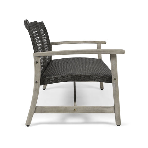 Hampton - Outdoor Wood And Wicker Loveseat - Gray
