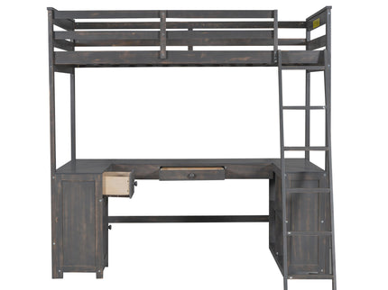 Loft Bed With U-Shaped Desk, Drawers, And Storage Shelves