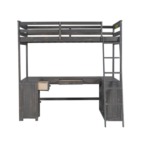 Loft Bed With U-Shaped Desk, Drawers, And Storage Shelves