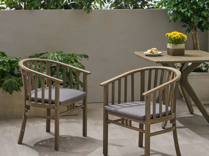 Outdoor Wooden Dining Chairs With Cushions (Set of 2)