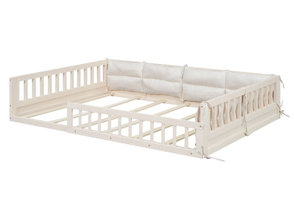 Upholstered Platform Bed With Guardrail And Pillow