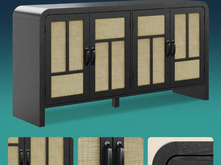 Sideboard Buffet Cabinet With 4 Doors & Adjustable Shelves - Black