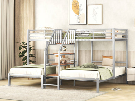 Metal Bunk Bed With Storage Shelves Staircase