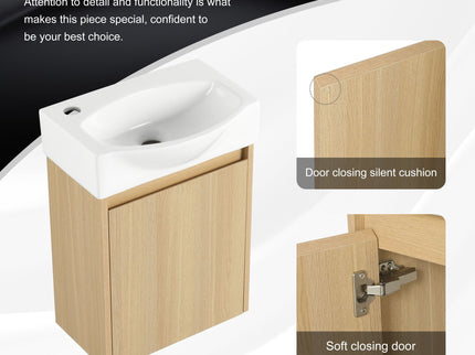 Modern Bathroom Vanity With Ceramic Basin, Wall Mounted Floating Sink Combo, Storage Cabinet