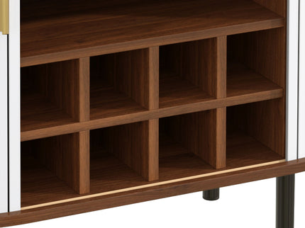 Fluted Wine Bar Cabinet With 8 Grid Wine Rack, 5 Level Adjustable Shelves, 2 Glass Holders