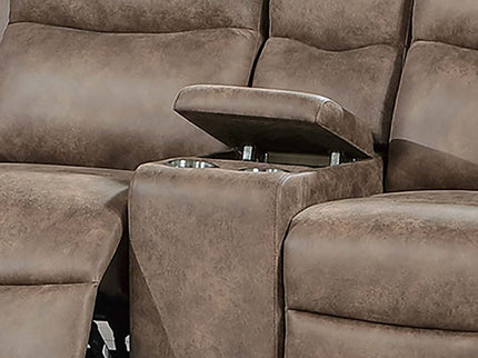1 Piece Manual Motion Loveseat With Hidden Cup Holders, Plush Back Cushion - Auburn