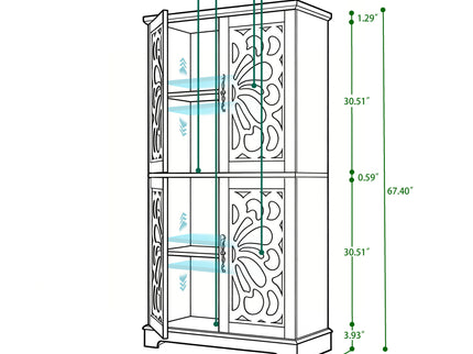 Modern Sideboard Buffet With 4 Mirrored Doors, Adjustable Shelves