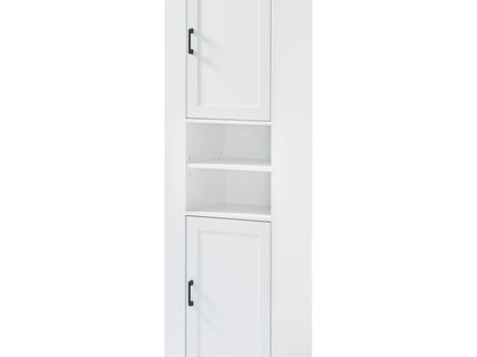 Tall Freestanding Bathroom Storage Cabinet With Adjustable Shelves And Side Hooks Board, Rectangle Design