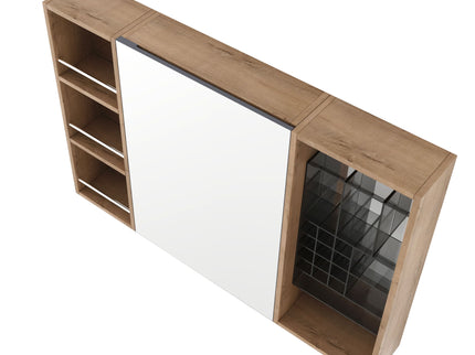 Wall Mounted Bathroom Mirror Cabinet With Adjustable Shelves Storage Cabinet - Imitative Oak