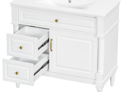 Freestanding Bathroom Vanity With Sink, Adjustable Shelf, Flip Drawer