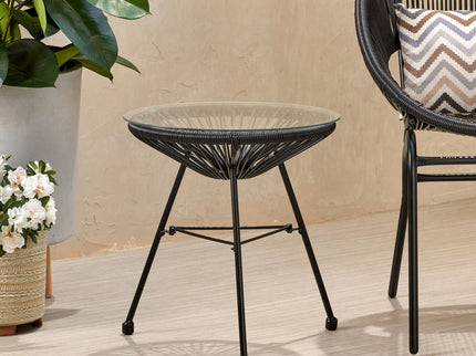Nusa - Modern Rattan Side Table With Tempered Glass Top