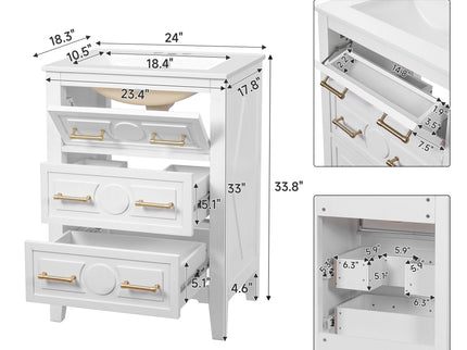 Bathroom Vanity With Sink, Free Standing Single Set, 3 Drawer Storage Cabinet