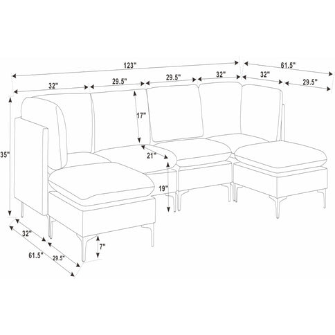 Upholstered Modular Sectional & Tall Legs