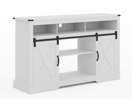 Farmhouse TV Stand With Sliding Barn Doors & Adjustable Storage