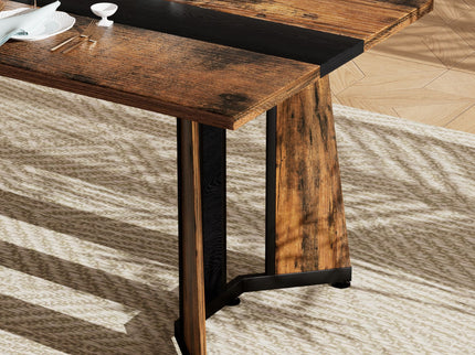 Rustic Rectangular Large Dining Table, Waterproof Desk For 8 People, & Steel With Adjustable Legs - Black / Rustic Brown