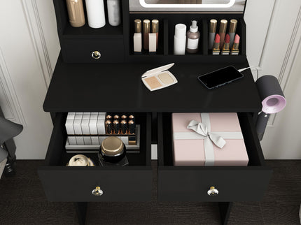 Modern Small Vanity Desk With 3 LED Lighting Modes, 3 Drawers