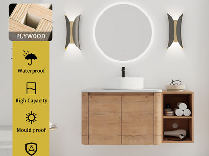 Wall Mounted Bathroom Vanity With Art Sink, 1 Storage Shelf, 2 Soft Close Doors