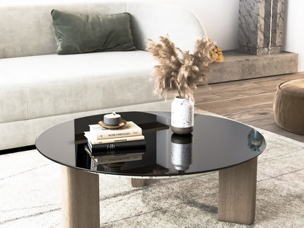 36" Round Tempered Glass Table Top Black Glass 1 / 4" Thick Round Polished Edge - Black