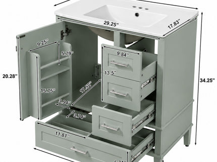 Bathroom Vanity With Sink, Soft Closing Door And Drawers - Light Green