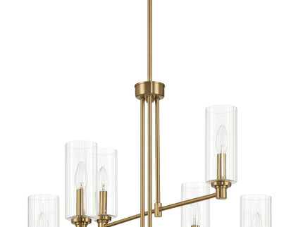 Timeless - 6 Lights Chandelier With Clear Ribbed Satin - Antique Brass / Clear / Gold
