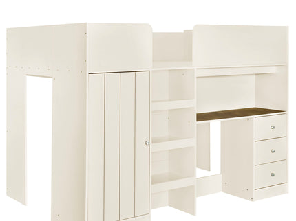 Loft Bed With Built In Wardrobe, Desk, Shelves, And Drawers
