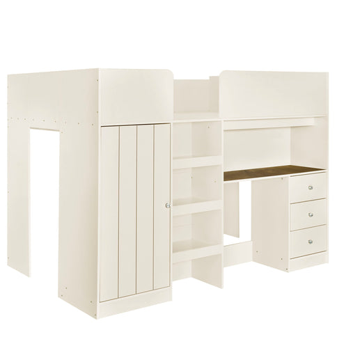 Loft Bed With Built In Wardrobe, Desk, Shelves, And Drawers
