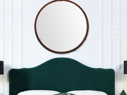 Hausen - Mid-Century Modern Round Accent Wall Mirror - Brown Walnut
