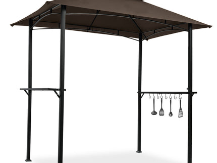 Outdoor Grill Gazebo With Double Tier Soft Top Canopy, Steel Frame, Bar Counters & Hook