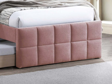 Contemporary Style Bed With Trundle Upholstered Headboard And Footboard Grid Pattern