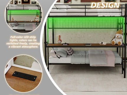 Bunk Bed With Built In Desk And LED Lighting