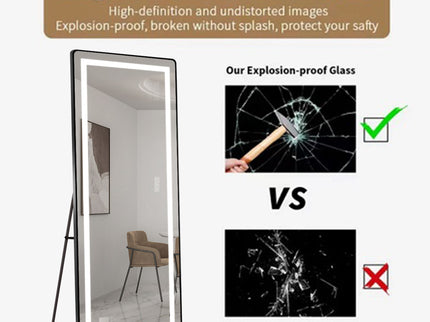 Full-Length Vertical Mirror With LED Light, Dimming Wall Mirror With Frame