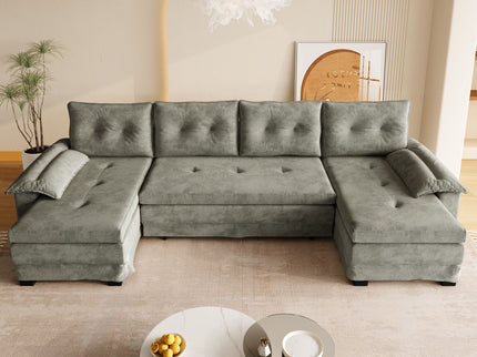 U-Shaped Sleeper Sofa With Pull Out Bed, Removable Armrests & USB Ports For Living Room