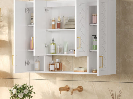 Wall Mounted Medicine Cabinet With 5 Adjustable Shelves, Exquisite Carving - White
