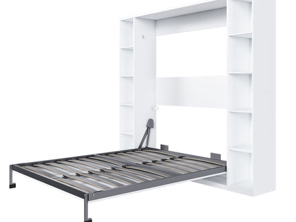 Queen Murphy Bed With Storage Cabinet, Foldable Wall Bed For Bedrooms - White