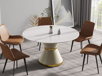 Modern Artificial Stone Round Carbon Steel Base Dining Table, Can Accommodate 6 People