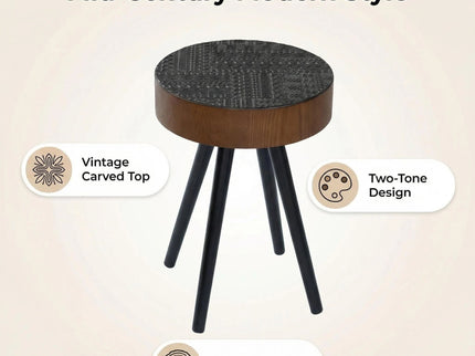 Round Coffee Table With Carved Top For Living Room
