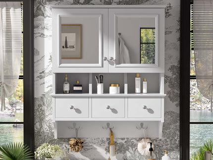 Modern Bathroom Mirror Cabinet With Drawers, Organizer Hooks, And High-Definition Mirrors