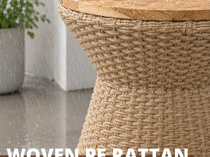 Stool With Lid, Wicker Accent Table, Indoor Outdoor Side Table - Brown White