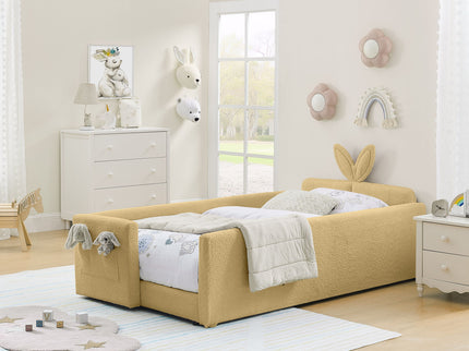 Cute Rabbit Ear Upholstered Platform Bed Frame With Safety Rail