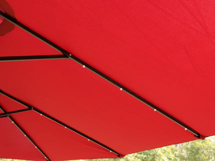 Double- Sided Outdoor Market Umbrella With Lights And Base
