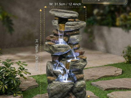 Stacked Rock Waterfall Fountain With LED Lights For Garden - Gray